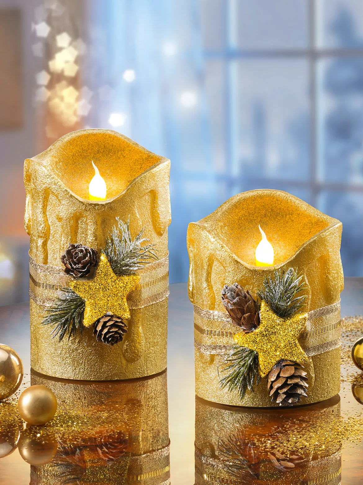 LED-Kerzenduo „Gold“
